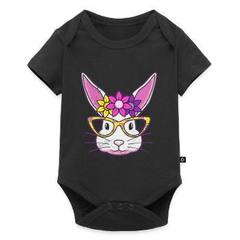 Hasengesicht Cooler Osterhase mit Brille - Baby Premium Kurzarmbody - Schwarz - Vorne