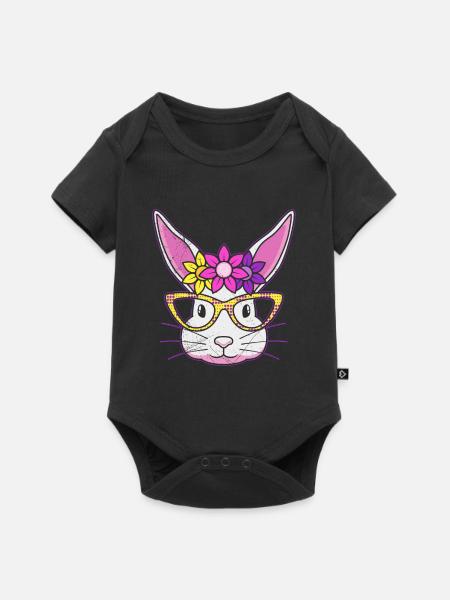 Hasengesicht Cooler Osterhase mit Brille - Baby Premium Kurzarmbody - Schwarz