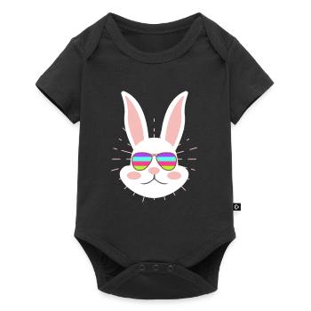 Hasengesicht Cooler Osterhase mit Brille - Baby Premium Kurzarmbody - Schwarz - Vorne