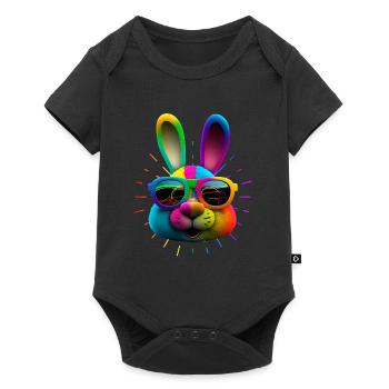 Hasengesicht Cooler Osterhase mit Brille - Baby Premium Kurzarmbody - Schwarz - Vorne