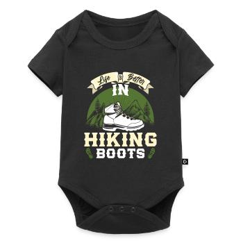 Life is better in Boots Hiking Bergfan Wandern - Baby Premium Kurzarmbody - Schwarz - Vorne