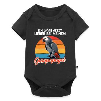 Papageien Ich wäre lieber bei meinem Graupapagei - Baby Premium Kurzarmbody - Schwarz - Vorne
