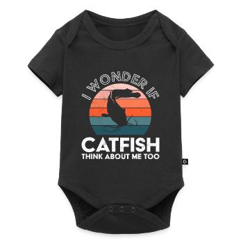 Fischjagd Wonder if Catfish think about me Angeln - Baby Premium Kurzarmbody - Schwarz - Vorne