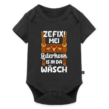 Zefix Mei Lederhosn is in da Wäsch - Baby Premium Kurzarmbody - Schwarz - Vorne