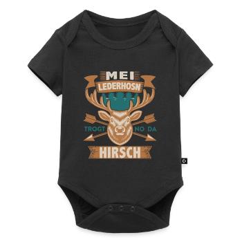 Mei Lederhosn trogt no da Hirsch Bayerische - Baby Premium Kurzarmbody - Schwarz - Vorne