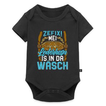Mei Lederhosn is in da Wäsch Shirt - Baby Premium Kurzarmbody - Schwarz - Vorne