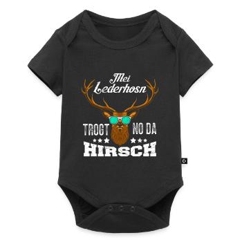 Mei Lederhosn Trogt no da Hirsch Bayerisches Shirt - Baby Premium Kurzarmbody - Schwarz - Vorne