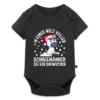 In einer Welt voller Schneemänner sei Snowicorn - Baby Premium Kurzarmbody - Schwarz - Vorne