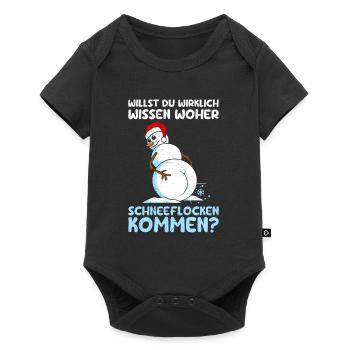 Schneemann Willst du Wissen Woher Schneeflocken - Baby Premium Kurzarmbody - Schwarz - Vorne