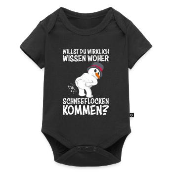 Schneemann Willst du Wissen Woher Schneeflocken - Baby Premium Kurzarmbody - Schwarz - Vorne