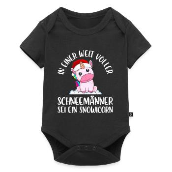 In einer Welt voller Schneemänner sei Snowicorn - Baby Premium Kurzarmbody - Schwarz - Vorne