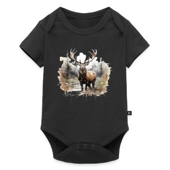Cerf d’élan nature forêt scandinave - Body à manches courtes Premium Bébé - noir - Devant