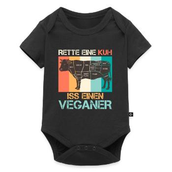Fleisch Fan RETTE EINE KUH ISS EINEN VEGANER - Baby Premium Kurzarmbody - Schwarz - Vorne