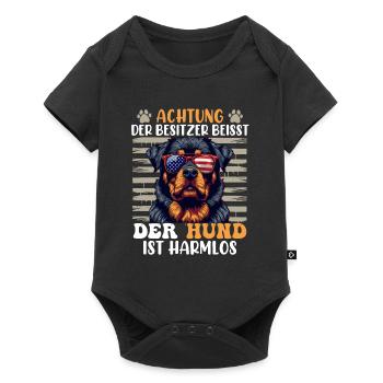 Rottweiler ACHTUNG DER BESITZER BEISST Rottie - Baby Premium Kurzarmbody - Schwarz - Vorne