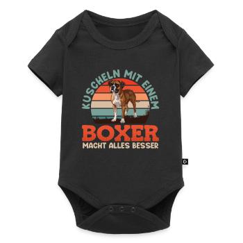 Deutscher Boxer KUSCHELN MIT EINEM BOXER BESSER - Baby Premium Kurzarmbody - Schwarz - Vorne