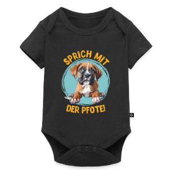 Lustiger Boxer Hund SPRICH MIT DER PFOTE Deutscher - Baby Premium Kurzarmbody - Schwarz - Vorne