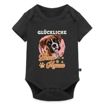 Deutscher Boxer GLÜCKLICHE BOXER MAMA Hundemama - Baby Premium Kurzarmbody - Schwarz - Vorne