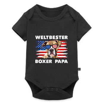 Deutscher Boxer WELTBESTER BOXER PAPA Boxer Fan - Baby Premium Kurzarmbody - Schwarz - Vorne