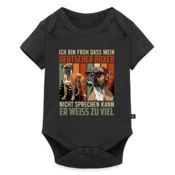 Boxer GLÜCKLICH MEIN BOXER KANN NICHT SPRECHEN - Baby Premium Kurzarmbody - Schwarz - Vorne