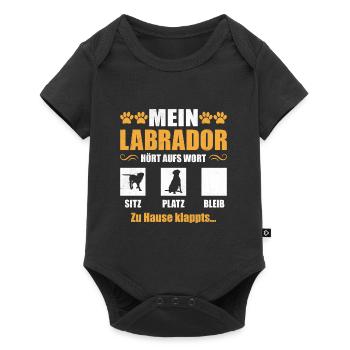 Labrador MEIN LABRADOR HÖRT AUFS WORT Lustiges - Baby Premium Kurzarmbody - Schwarz - Vorne
