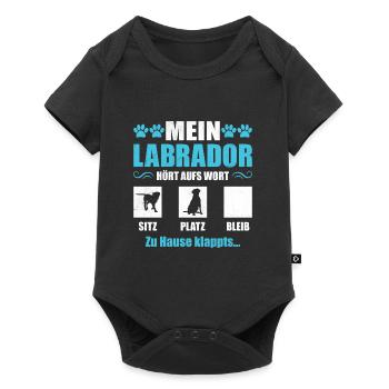 Labrador MEIN LABRADOR HÖRT AUFS WORT Lustiges - Baby Premium Kurzarmbody - Schwarz - Vorne