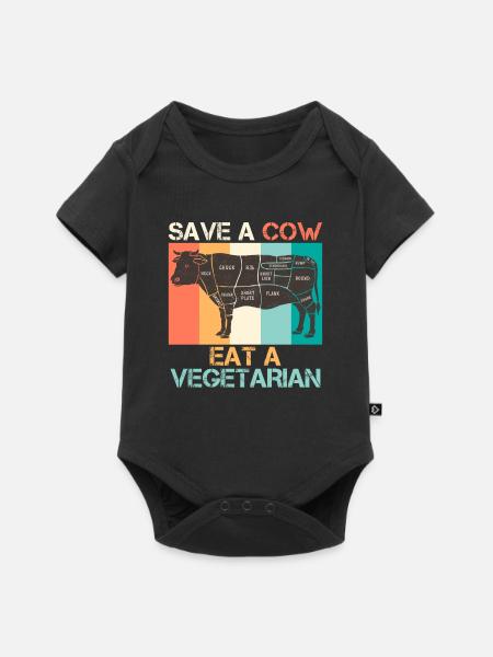 Fleisch Fan RETTE EINE KUH ISS EINEN VEGANER - Baby Premium Kurzarmbody - Schwarz