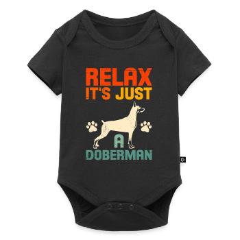 Lustiger Doberman RELAX IT'S JUST A DOBERMAN - Baby Premium Kurzarmbody - Schwarz - Vorne