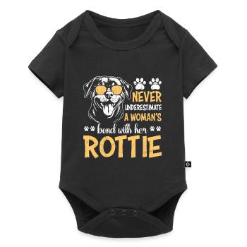 Rottweiler NEVER UNDERESTIMATE A WOMEN'S BOND WITH - Baby Premium Kurzarmbody - Schwarz - Vorne