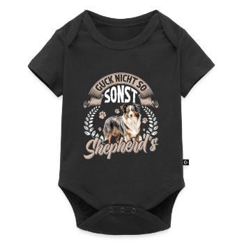 Australian Shepherd GUCK NICHT SO SONST SHEPHERD'S - Baby Premium Kurzarmbody - Schwarz - Vorne