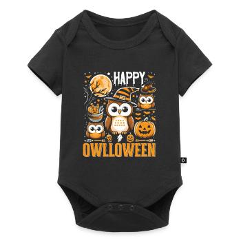 Halloween Kostüm Kinder HAPPY OWLLOWEEN Lustiges - Baby Premium Kurzarmbody - Schwarz - Vorne