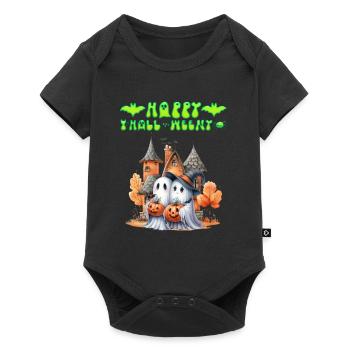 HAPPY HALLOWEEN FRÖHLICHES SPUKEN Lustiges - Baby Premium Kurzarmbody - Schwarz - Vorne