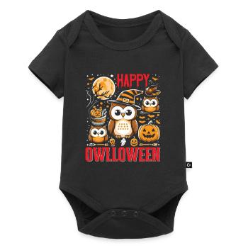 Halloween Kostüm Kinder HAPPY OWLLOWEEN Lustiges - Baby Premium Kurzarmbody - Schwarz - Vorne