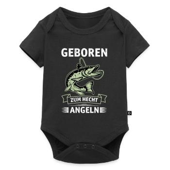 Hecht Angler Outfit GEBOREN ZUM HECHT ANGELN - Baby Premium Kurzarmbody - Schwarz - Vorne