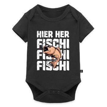 Angeln HIER HER FISCHI FISCHI FISCHI Lustiges - Baby Premium Kurzarmbody - Schwarz - Vorne