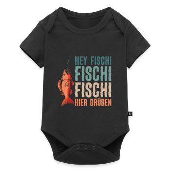 Angeln Hobby HEY FISCHI FISCHI FISCHI HIER DRÜBEN - Baby Premium Kurzarmbody - Schwarz - Vorne