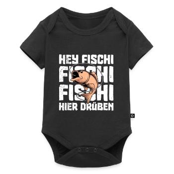 Angeln Hobby HEY FISCHI FISCHI FISCHI HIER DRÜBEN - Baby Premium Kurzarmbody - Schwarz - Vorne