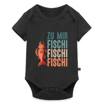 Angler Outfit ZU MIR FISCHI FISCHI FISCHI Lustiges - Baby Premium Kurzarmbody - Schwarz - Vorne
