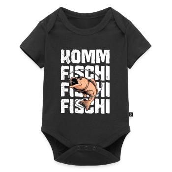Angler KOMM FISCHI FISCHI FISCHI Lustiges Angeln - Baby Premium Kurzarmbody - Schwarz - Vorne