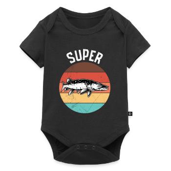 Hecht Angler Outfit SUPER HECHT Lustiges Angeln - Baby Premium Kurzarmbody - Schwarz - Vorne