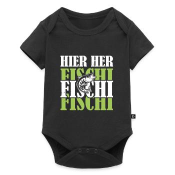 Angler HIER HER FISCHI FISCHI FISCHI Lustiges - Baby Premium Kurzarmbody - Schwarz - Vorne
