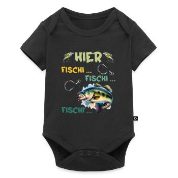 Angler HIER FISCHI FISCHI FISCHI Lustiges Angeln - Baby Premium Kurzarmbody - Schwarz - Vorne