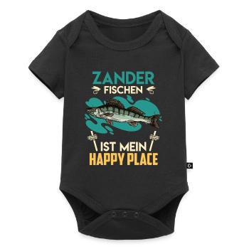 ZANDER FISCHEN IS MY HAPPY PLACE Lustiges Angeln - Baby Premium Kurzarmbody - Schwarz - Vorne