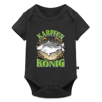 KAPRFEN KÖNIG Lustiges Karpfen Angler Outfit - Baby Premium Kurzarmbody - Schwarz - Vorne
