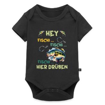 Angler HEY FISCHI FISCHI FISCHI HIER DRÜBEN - Baby Premium Kurzarmbody - Schwarz - Vorne