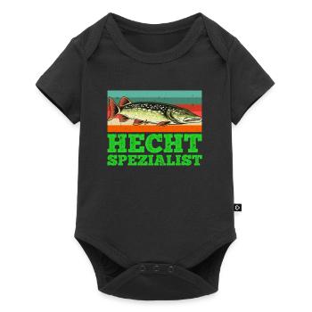 HECHT SPEZIALIST Lustiges Angler Outfit Hecht - Baby Premium Kurzarmbody - Schwarz - Vorne