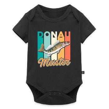 Zander Angeln DONAU MEISTER Lustiges Angler - Baby Premium Kurzarmbody - Schwarz - Vorne