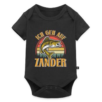 Angler Outfit ICH GEH AUF ZANDER Lustiges Angler - Baby Premium Kurzarmbody - Schwarz - Vorne