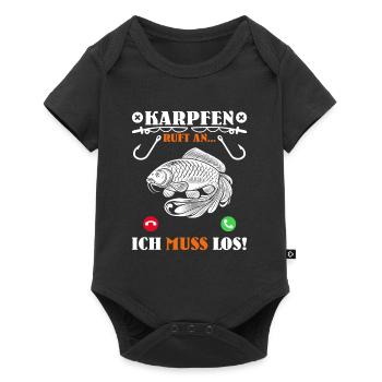 KARPFEN RUFT AN ICH MUSS LOS Lustiges Angler - Baby Premium Kurzarmbody - Schwarz - Vorne