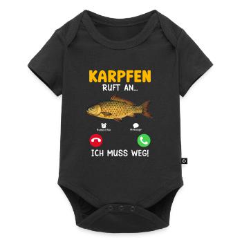 KARPFEN RUFT AN ICH MUSS WEG Lustiges Angler - Baby Premium Kurzarmbody - Schwarz - Vorne