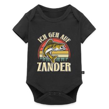 Angler Outfit ICH GEH AUF ZANDER Lustiges Angler - Baby Premium Kurzarmbody - Schwarz - Vorne